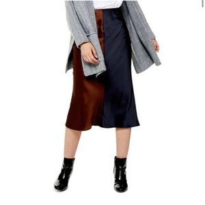 Topshop black brown satin midi skirt